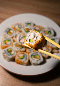 High angle view of food in plate