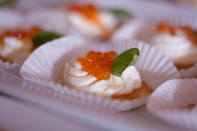 Close-up of served fruit salad in plate
