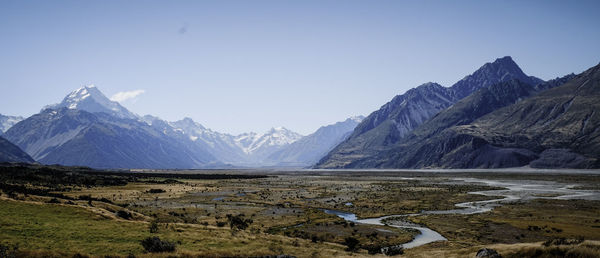 Scenic view of snowcapped mountains against sky