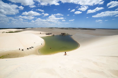 Scenic view of desert against cloudy sky