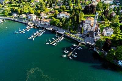 High angle view of boats in sea