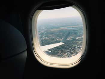 View of sea through airplane window