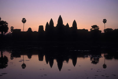 Silhouette of temple at sunset