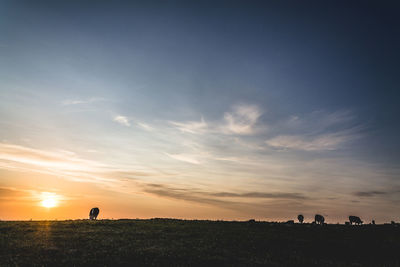 Silhouette man standing on landscape against sky during sunset