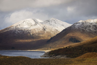 Scenic view of snowcapped mountains against sky