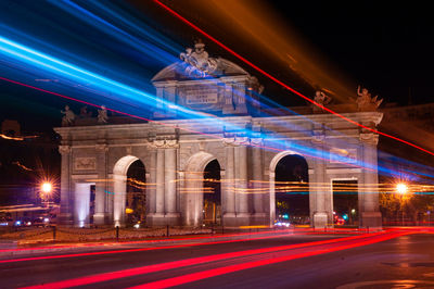 Light trails on road at night