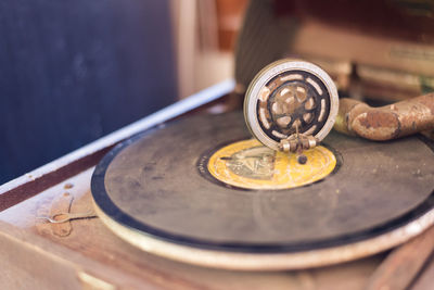 Old rusted gramophone at home 