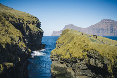 Sea-filled gorge of gjógv, faroe islands