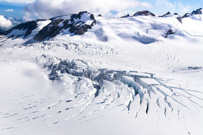 Cracked snow on field