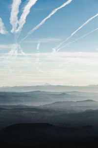 Scenic view of silhouette mountains against sky