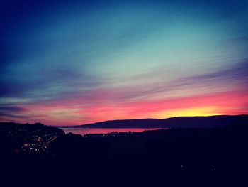 Silhouette landscape against sky during sunset