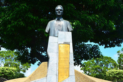 Low angle view of statue against trees