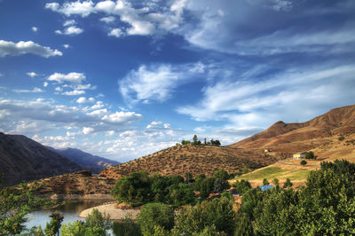 Panoramic view of landscape and mountains against sky