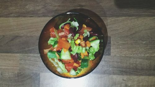 High angle view of fruits in plate