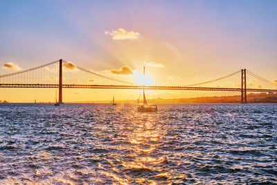 Suspension bridge over river