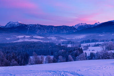 Scenic view of snowcapped mountains against sky