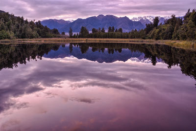 Scenic view of lake against sky during sunset