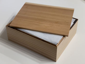 High angle view of books on table