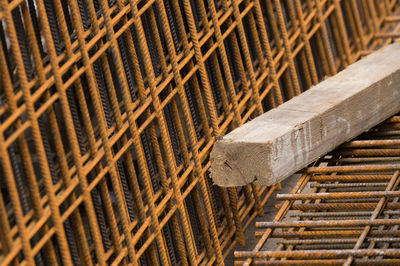 Rebars and wood at construction site