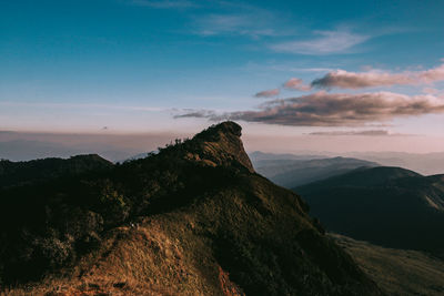 Scenic view of mountain against sky during sunset