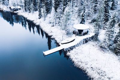 High angle view of frozen trees during winter