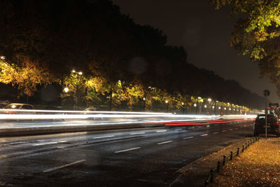 Light trails on road at night