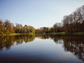 Scenic view of lake against clear sky