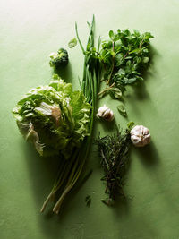 High angle view of vegetables on table