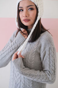 Portrait of young woman in winter