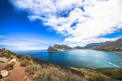 Scenic view of sea against blue sky