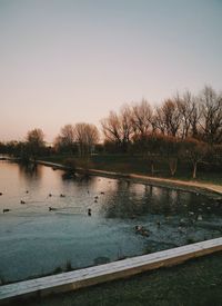 Scenic view of lake against clear sky