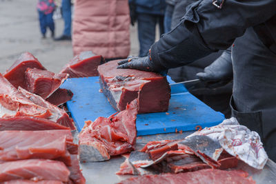 High angle view of fish for sale at market