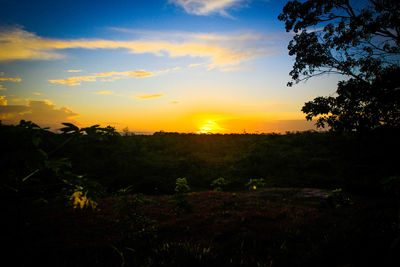 Scenic view of silhouette field against sky during sunset