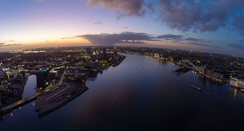 High angle view of city at sunset amsterdam sunrise