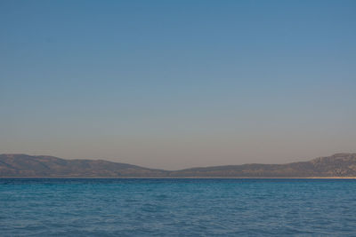 Scenic view of sea against clear blue sky