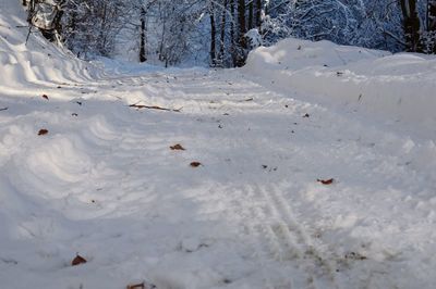 High angle view of snow on landscape