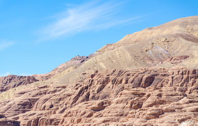 Low angle view of rock formations in desert against sky