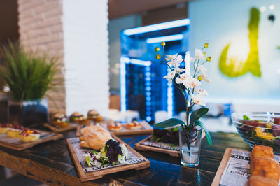 High angle view of meal served on table