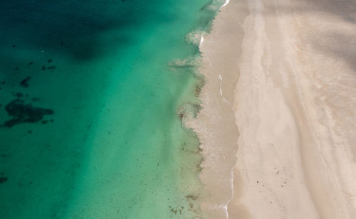 Stunning drone photo of reef beach in the outer hebrides.