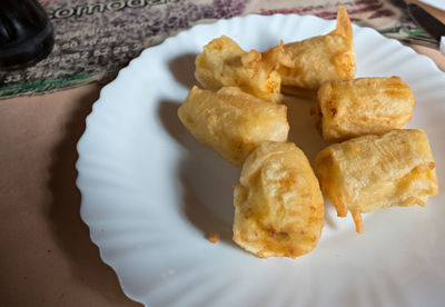 High angle view of bread in plate