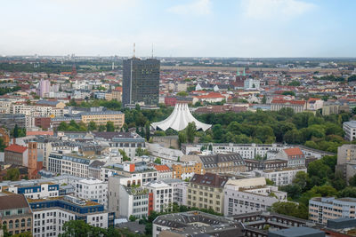 High angle view of buildings in city