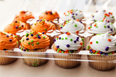 Close-up of cupcakes on table