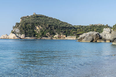 Scenic view of sea against clear sky