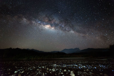 Scenic view of field against sky at night