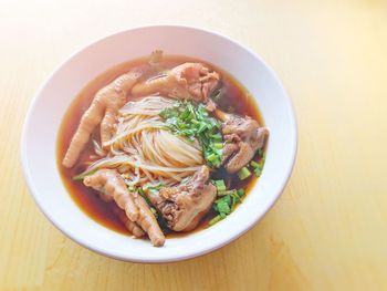 Close-up of soup served on table