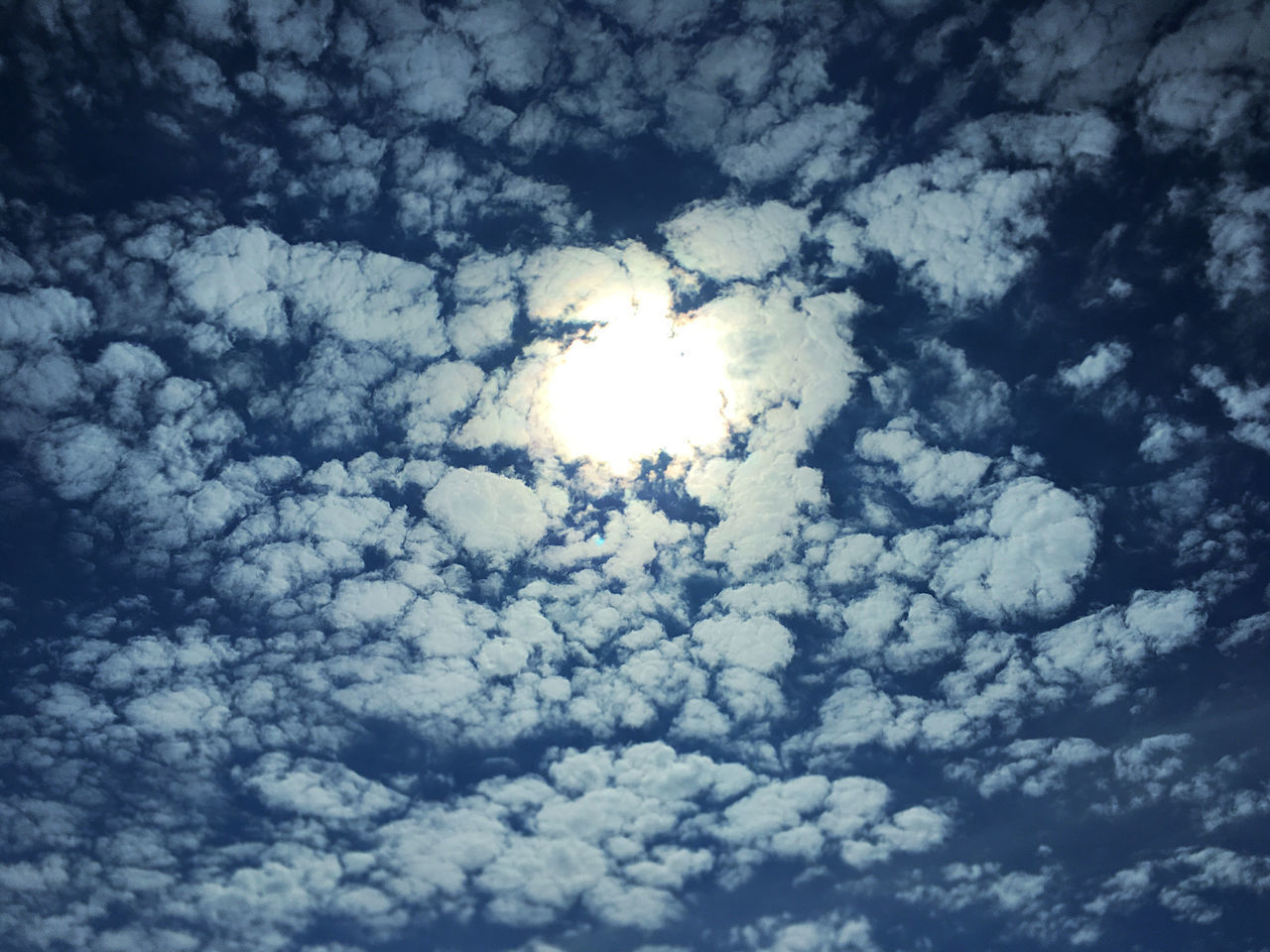 LOW ANGLE VIEW OF SUN SHINING THROUGH CLOUDS