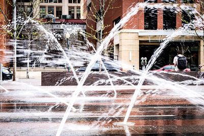 Blurred motion of buildings in city