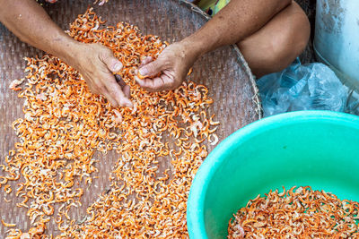 High angle view of person preparing food
