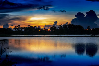 Scenic view of lake against sky during sunset