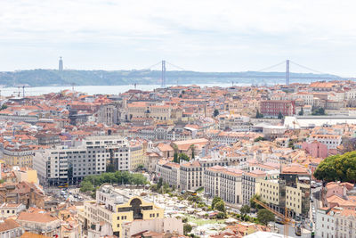 High angle view of buildings in city